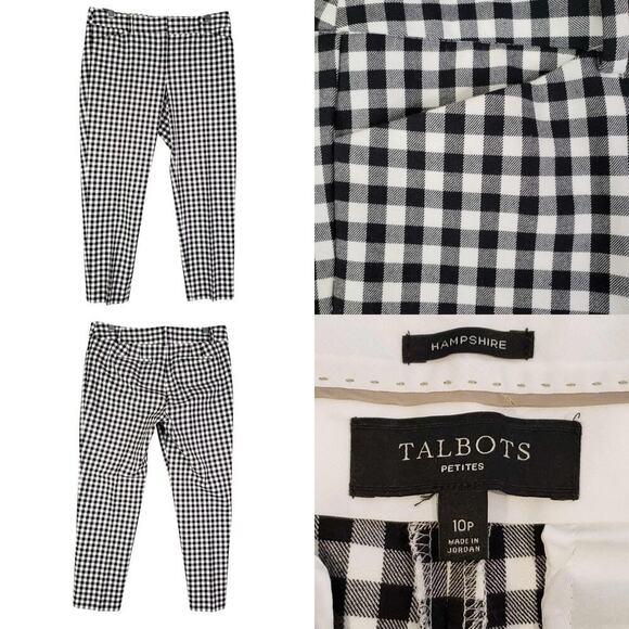 Talbots Ankle Pants Womens Size 10p Petite Hampshire Fit Ankle Black Gingham - Picture 1 of 9